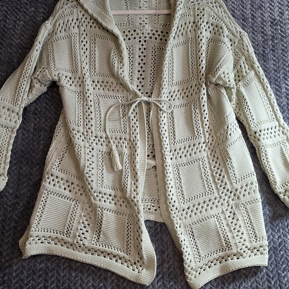 Willow Root Cardigan XS Sweater Crochet Women Bohemian Cozy Sage Green